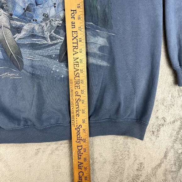 Vintage 90s Gildan Wolves Dreamcatcher Sweatshirt Pullover Crewneck Winter Large - Picture 10 of 10